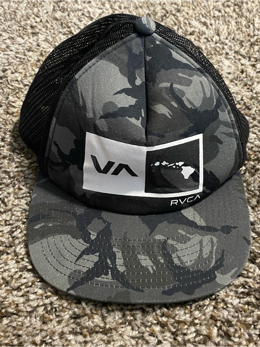 RVCA Islands Balance Box Trucker Snapback Hat  Black Camo Adjustable  Outdoors